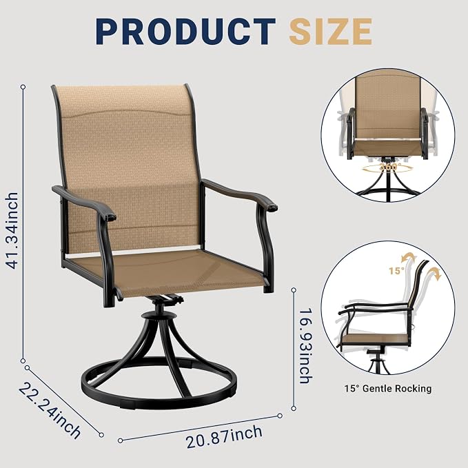 LEVELEVE 2-Piece Swivel Dining Chairs, Outdoor Patio Bistro Chairs for Lawn, Garden, Deck, Backyard & Porch (Matching Series for 5-Piece Set) - Image 2