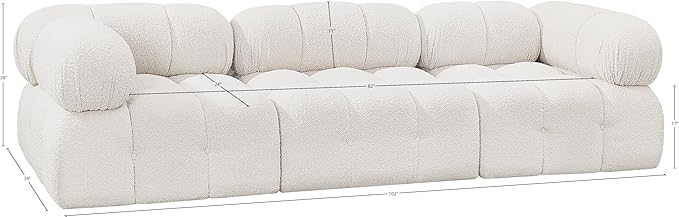 Meridian Furniture 611Cream-S102A Ames Collection Modern | Contemporary Modular Sofa with Rich Cream Boucle Fabric, Modular to Create Infinite Configurations, 102" W x 34" D x 28" H, Cream
