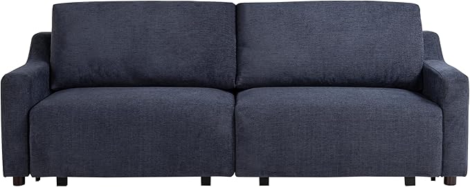 Serta Glendale 90.2" Queen Size Wall-Hugging Convertible Sofa, Dreamcoil Comfort, Chenille Fabric, Navy
