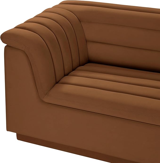 Meridian Furniture 194Saddle-Sectional Cascade Collection Modern | Contemporary Modular Sectional with Soft Saddle Velvet Fabric, Deep Channel Tufting, Curved Arms, 148" W x 80" D x 28" H, Saddle