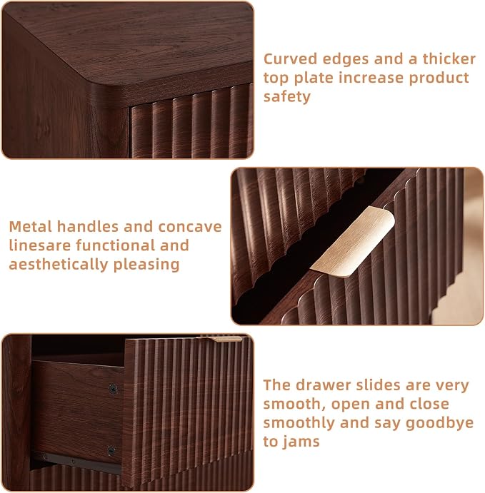 LEYAOYAO Fluted 6 Drawers Dresser Set of 2, 48" Wide Modern Chest of Drawers with Metal Handle, Walnut Curved Profile Dresser TV Stand, Wooden Drawer Organizer for Bedroom, Living Room, Hallway - Image 6
