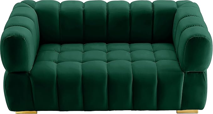 Meridian Furniture 670Green-L Gwen Collection Modern | Contemporary Velvet Upholstered Loveseat with Deep Biscuit Tufting