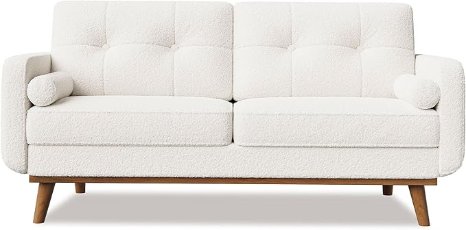 Garvee 65" Mid Century Modern Loveseat Sofa for Small Spaces, 2 Seater Boucle Upholstered Couch with Button Tufted Design & Wood Legs, Small Couch for Living Room, Bedroom, Office, Apartment, Beige