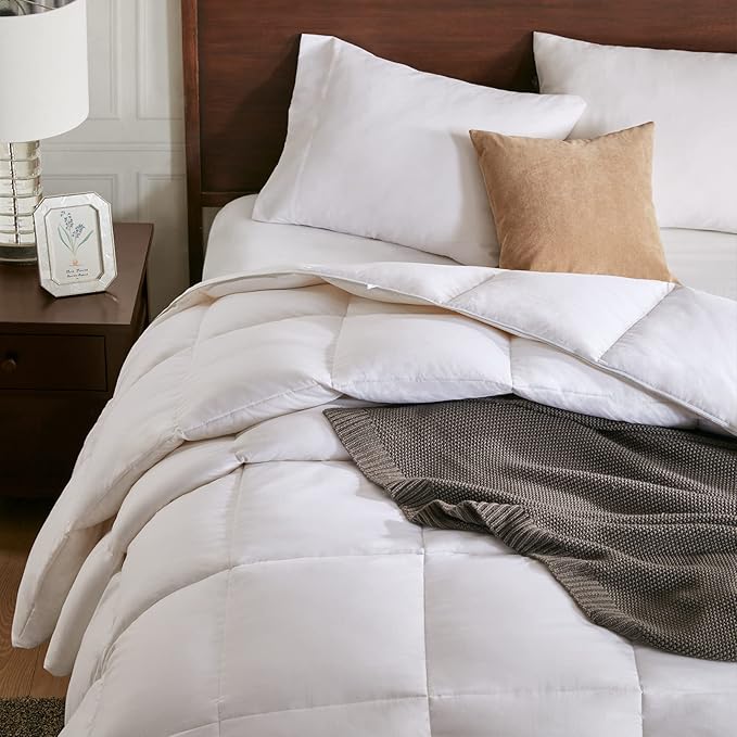 APSMILE All Season Down Feather Fibers Comforter California King Size - Ultra-Soft High Fill-Power Hotel Collection Duvet Insert Fluffy Medium Warm Quilt Comforter with Corner Tabs(104x96, White)