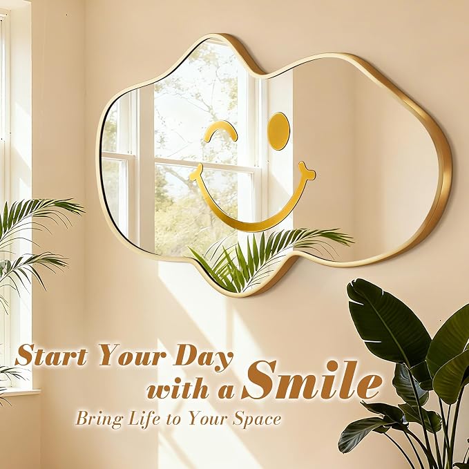 Irregular Wall Mirror, Gold Bathroom Wavy Abstract Mirror for Over Sink, Decorative Cloud-Shaped Wall Mirror, Stylish Shatter-Proof HD Mirror for Bedroom, Entryway (26"x43", L, 2 Pack) - Image 5