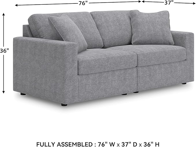 Signature Design by Ashley Modmax Casual Modular Stain Resistant 2-Piece Loveseat with Removable Covers and 2 Accent Pillows, Light Gray