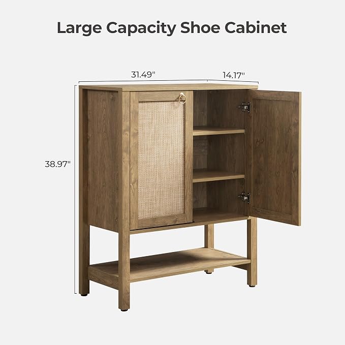 SICOTAS Rattan Shoe Cabinet with Storage - 5 Tier Farmhouse Boho Shoe Organizer Storage Cabinet with Shelves & Doors, Tall Shoe Rack Cabinet for Entryway, Living Room, Closet (Carbon Cherry) - Image 2