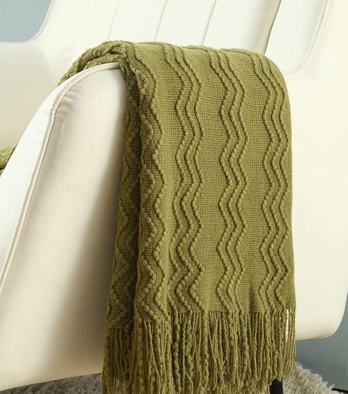 CREVENT Knitted Decorative Throw Blanket for Couch Sofa Chair Bed???Soft Warm Cozy Light Weight for Spring Summer Fall (50''X60'' Avocado Green Christmas Green)