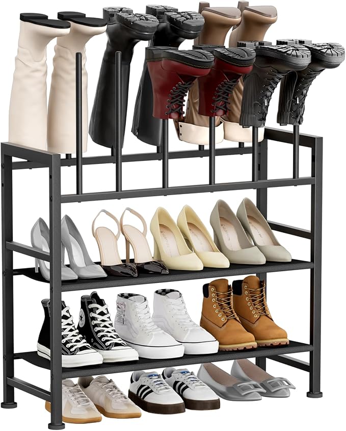 DIMJ Boot Rack 4-Tier - Black Metal Boot Storage Rack for Tall Boots Organizer Tall Boots, Multiuse Shoe Rack for Boots, Sneakers, High-Heel, Entryway, Fit for 6 Pairs, Black by DiMJ