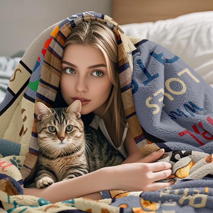 Cat Lover Gifts for Women, Cat Mom/Lady Gifts, Cats Presents for Women for Birthday, Blanket with Cats on It, Soft Throw Blanket 50"x60"
