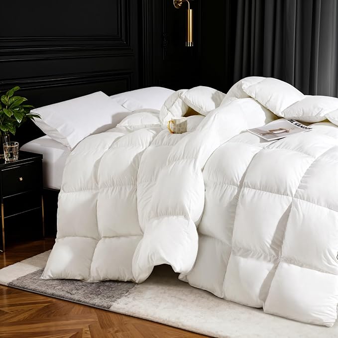 75% Canadian Goose Down Comforter King Size, Ultra Soft 100% Cotton Fabric, 850 Fill Power All Season Duvet Insert, Hotel Luxury Bedding Comforters (White,106"x90")