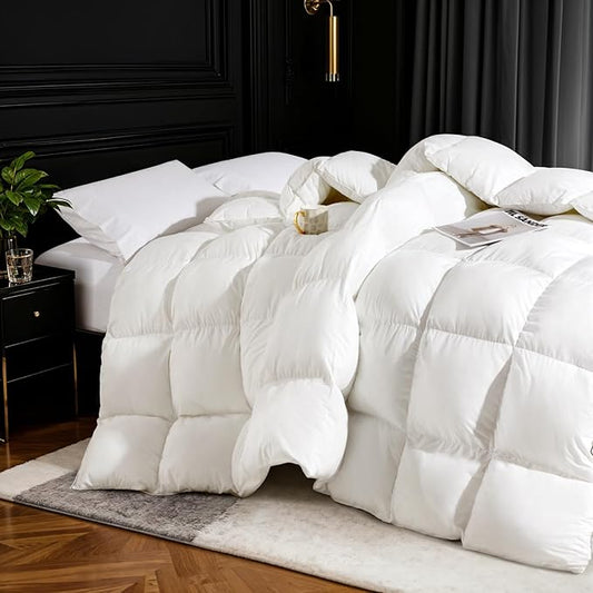 75% Canadian Goose Down Comforter King Size, Ultra Soft 100% Cotton Fabric, 850 Fill Power All Season Duvet Insert, Hotel Luxury Bedding Comforters (White,106"x90")