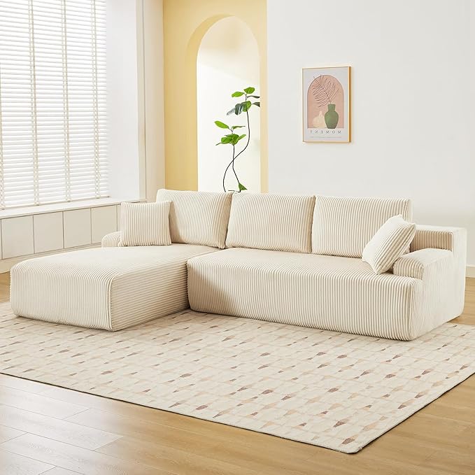 96” Modular Sectional Sofa Couches l-Shape Couch 3 Seat Modular Sofa Memory Foam Sectional Couches for Living Room, Cloud Couch with Oversized Chaise (Beige, Left Facing Chaise)