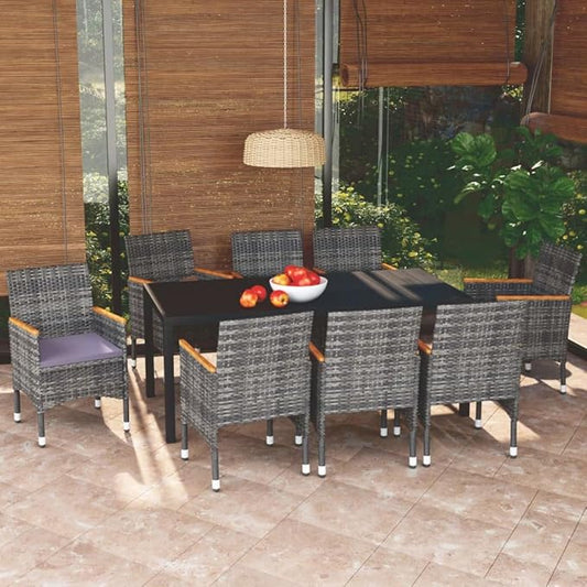 9 Piece Patio Dining Set with Cushions, Front Porch Furniture Porch Furniture Set Patio Conversation Set Sectional Sofa for Garden Exhibition Negotiation Area Poolside Poly Rattan Gray