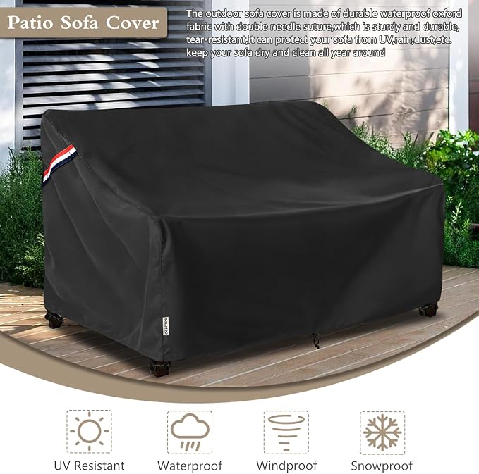 Outdoor Couch Cover Waterproof Heavy Duty Patio Furniture Covers, 60W x 35D x 35H Inches 2 Seater Outdoor Sofa Cover (Black) - Image 5