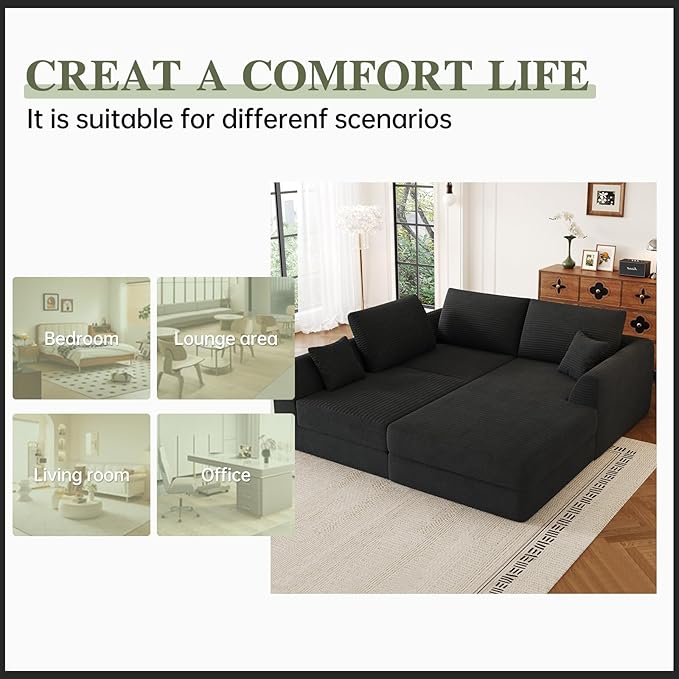 106” Modular Sectional Sofa, Cloud Sectional Couch with Deep Seat, Modern Modular L-Shape Sofa Couch with Chaise,Upholstered Boneless Couches for Living Room Bedroom No Assembly Required