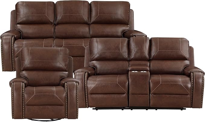 Lexicon Monet 3-Piece Manual Reclining Living Room Sofa Set, Brown