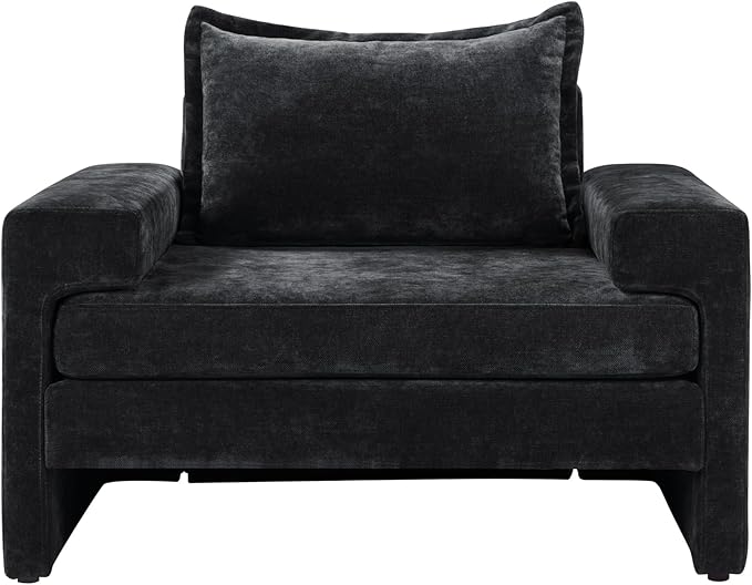 Christopher Knight Home Aylen Modern Chenille Upholstered Accent Chair with Wide Armrests, Wooden Living Room Club Chair, Bedroom Comfy Reading Chair with Back Pillow, Black