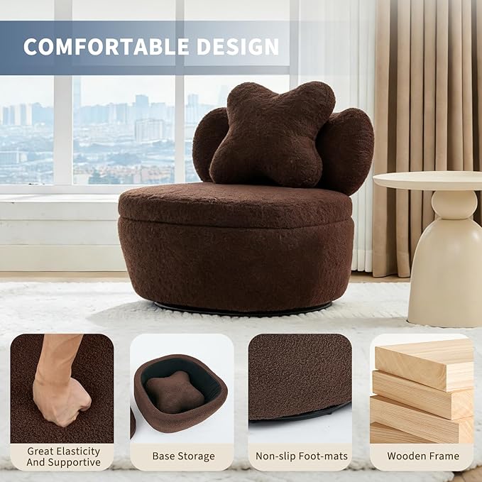 Teddy Velvet Swivel Accent Chair with Storage, 360° Rotating Ergonomic Armchair, Scratch-Resistant Upholstered Sofa Chair for Living Room, Bedroom, Nursery, Apartment or Small Spaces, 300 lbs Capacity