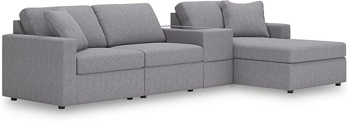 Signature Design by Ashley Contemporary Modmax Stain Resistant L-Shape Right-Arm Facing 4-Piece Sectional with Chaise and Storage Console, Gray