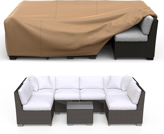 Patio Furniture Set Cover Waterproof, Heavy Duty Furniture Covers for Outdoor Sectional Sofa Set Wicker Rattan Table Chair Rectangular,62"L×42"W×28"H,Brown by Brosyda