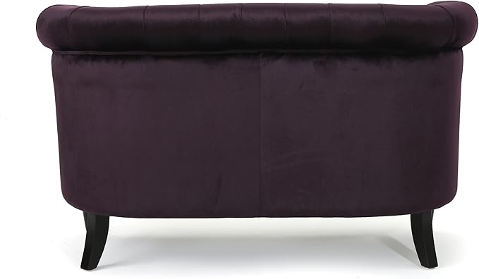 Christopher Knight Home GDFStudio Melaina Tufted Chesterfield Velvet Loveseat with Scrolled Arms, BlackBerry and Dark Brown