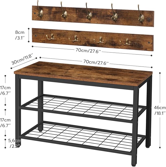 HOOBRO Hall Tree with Bench, Coat Rack Shoe Bench Set, Entryway Shoe Rack with Coat Hooks, Hall Tree Coat Rack, Mud Room, Industrial, for Foyer, Front Door, Rustic Brown BF07MT01 - Image 5