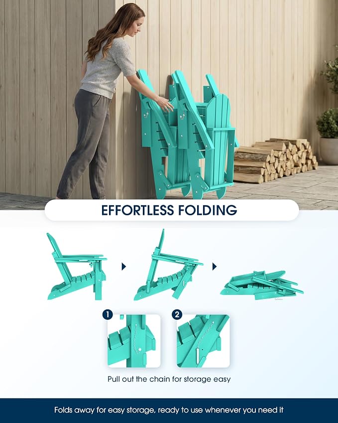 MUCHENGHY Folding Adirondack Chairs 6 Pack, Patio Chairs, Outdoor Chairs, Adirondack Chair Plastic, Fire Pit Chairs, Weather Resistant with Cup Holder for Deck, Backyard, Garden(Lake Blue) - Image 6