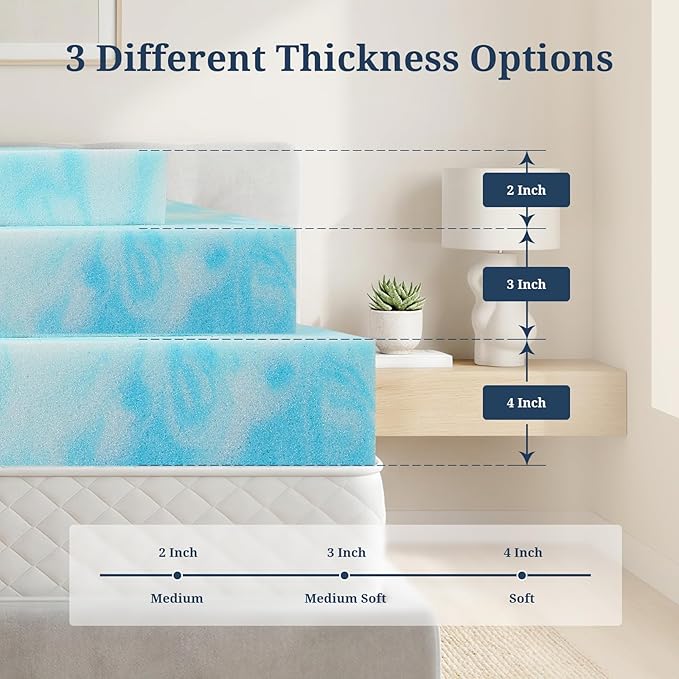IULULU Queen Size Mattress Topper, 3 Inch Gel Memory Foam Topper, Pressure Relief & Cooling, CertiPUR-US Certified