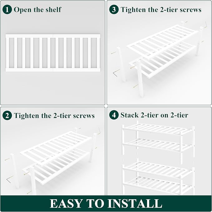 Smiry Shoe Rack, 4 Tier Bamboo Shoe Organizer, Stackable Free Standing Wooden Shoe Storage Shelf for Closet, Entryway, Front Door Entrance, White - Image 6