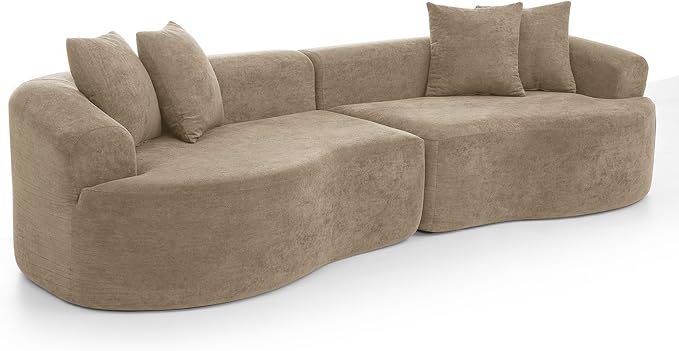 Curved Boneless Sofa Couches 4-Seat Tight Backrest Couch for Living Room Bedroom, Boneless Cloud Sofa with 4 Pillows, Floor Sofa in A Box No Assembly Required