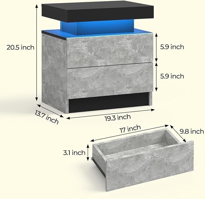 Bingoday Nightstand Set of 2 LED Nightstand with 2 Drawers, Bedside Table with Drawers for Bedroom Furniture, Side Bed Table with LED Light - Image 2