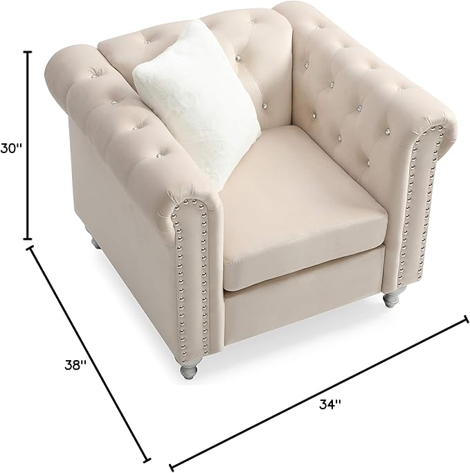 Glory Furniture Raisa Velvet Chair in Beige