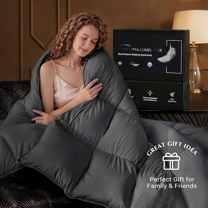 downluxe Feather Down Fiber Comforters Twin Size Fluffy All Season Duvet Insert Soft Breathable Bedding Comforter with Box Stitch Design & 8 Duvet Loops