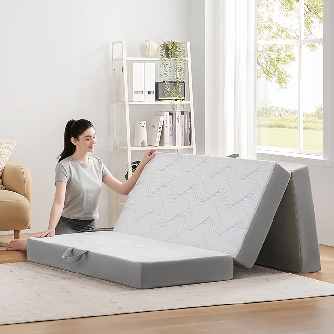 Folding Mattress Single, 4 Inch Memory Foam Foldable Mattress Single, Trifold Mattress with Breathable & Washable Cover, Portable Mattress for Guest Bed, 75"x25"x4"
