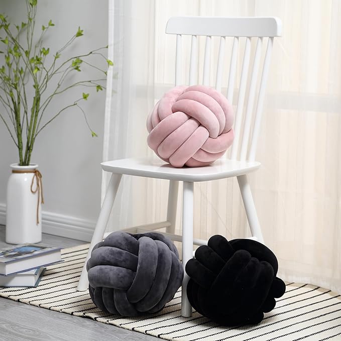 Petrella Knot Pillows Ball Round Throw Pillows Home Decor Cushion Decorative Aesthetic Throw Pillows，Pink 11inch