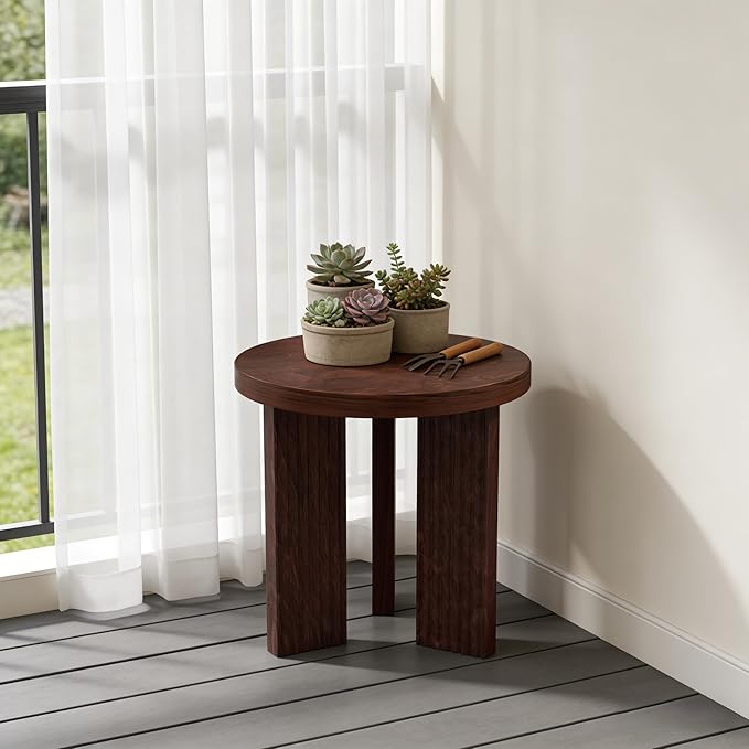 Small Round Side Table, 17.52" Coffee Table with Smooth Thick Mesa, Circle End Table with X Shaped Stable Legs, Accent Tea Table for Living Room, Office, Burgundy