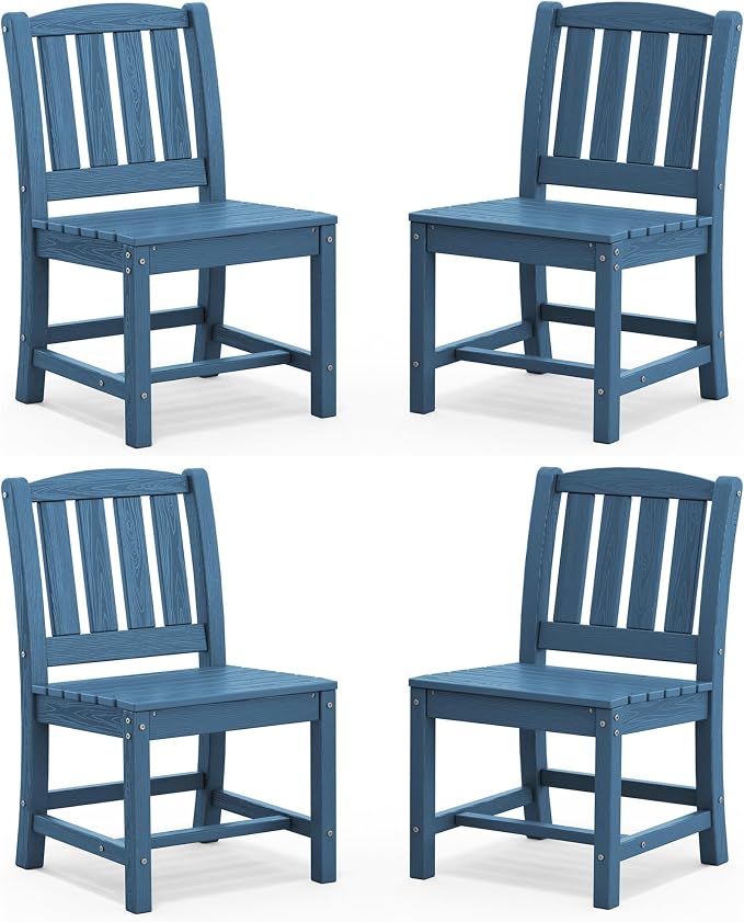 SERWALL Outdoor Dining Chairs Set of 4, All-Weather HDPE Patio Armless Chairs Suitable Outdoor Dining Table, Blue by SERWALL
