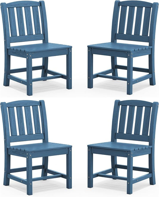 SERWALL Outdoor Dining Chairs Set of 4, All-Weather HDPE Patio Armless Chairs Suitable Outdoor Dining Table, Blue by SERWALL
