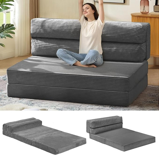 Folding Sofa Bed, Convertible Sleeper Chair with Pilow Foldable Matress, 2 in 1 Pull Out Loveseat Sofa Portable Fold Out Chair Bed Floor Couch Lounge for Living Room (Grey, Twin-41Inch)