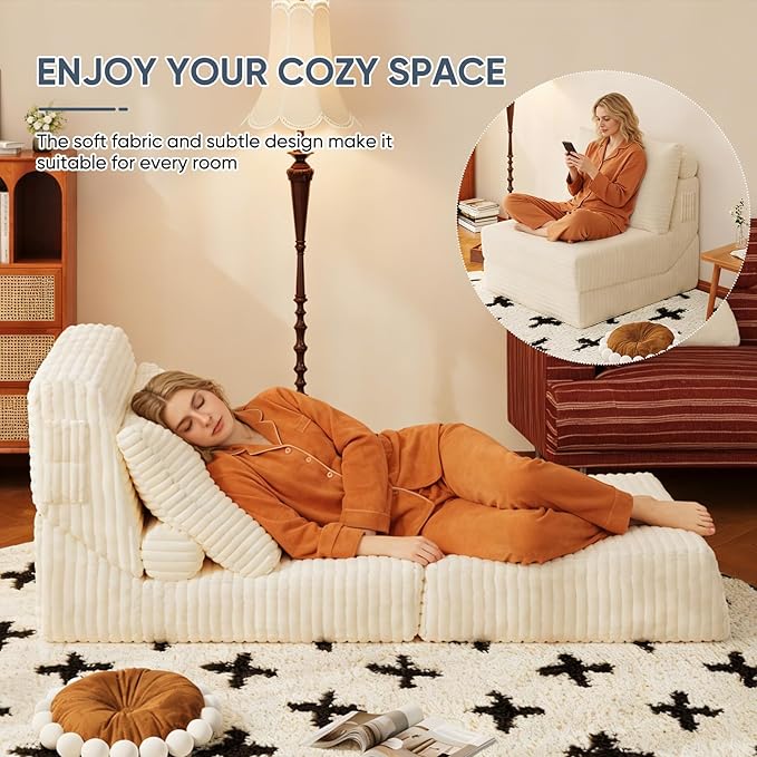 Folding Sofa Bed, Couch Beds with Pillow, 3 In 1 Convertible Sleeper Chair with Storage Bag, Memory Foam Foldable Mattress, Fold Out Chair Bed Morden Floor Sofa Lounge for Living Room Bedroom Guest