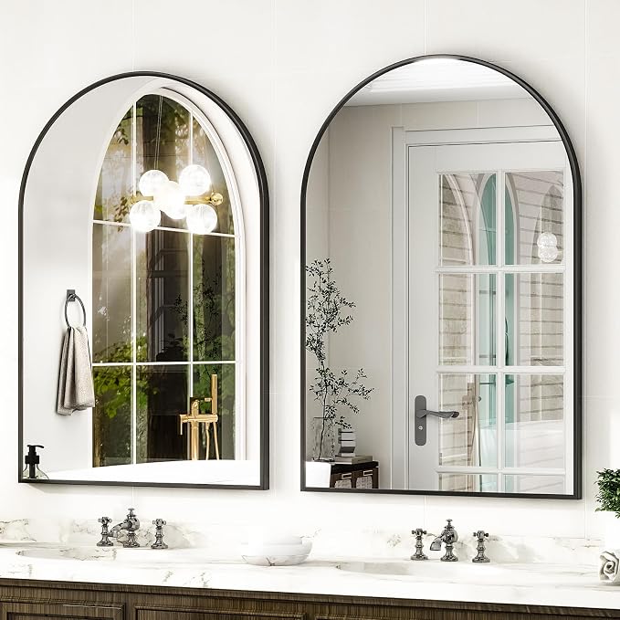 HARRITPURE Arched Wall Mirror – 30"x40" Arch Bathroom Mirror Metal Frame Vanity Mirror for Bedroom, Entryway Dresser Decor, Black - Image 2