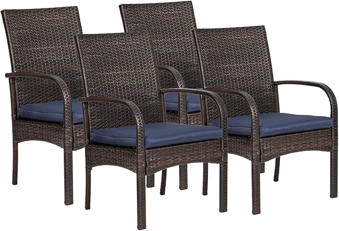 Outdoor Wicker Patio Dining Chairs with Padded Cushions Set of 4: Porch Rattan Chairs Club Chairs with High Back and Deep Seating 350lbs, Brown by SAILARYPatioFurniture