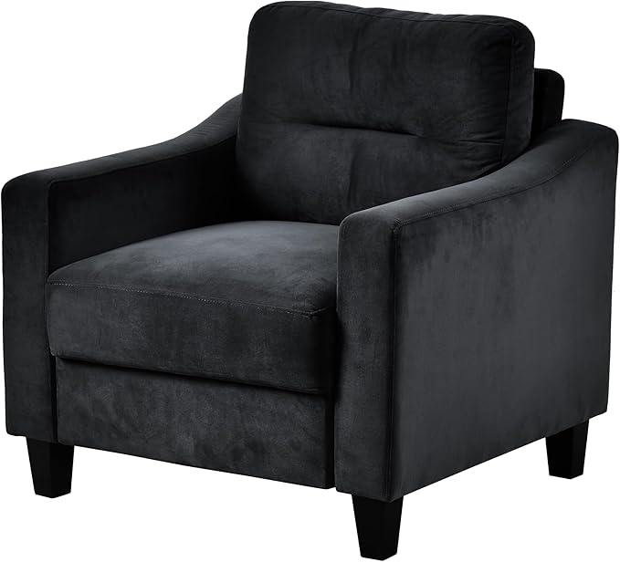 Upholstered Single Sofa Chair,Mordern Armchair with Wooden Legs for Living Room,Bedroom and Office,Black