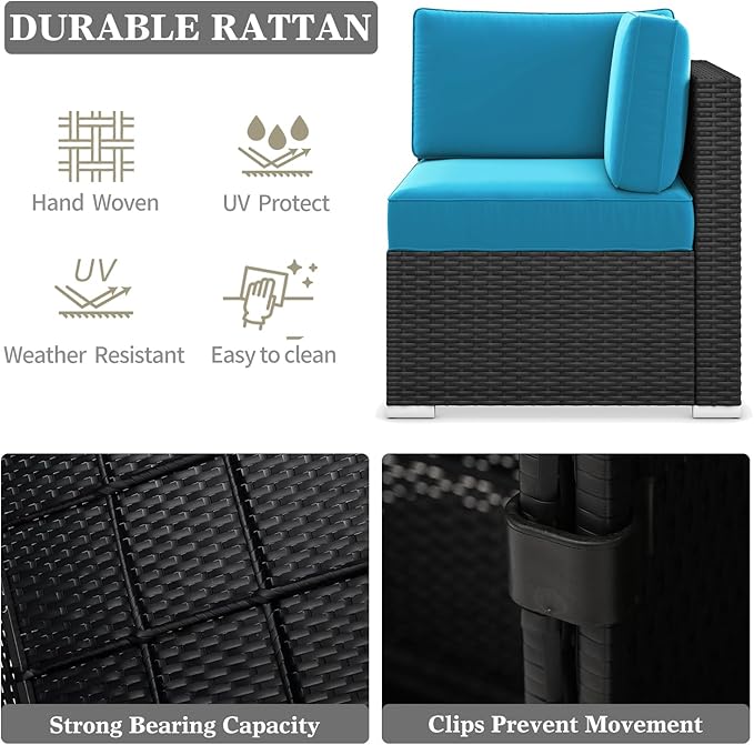 LayinSun 15 Piece Patio Furniture Set with Fire Pit Table, Outdoor Conversation Sets Wicker Rattan Sectional Sofa with Coffee Table