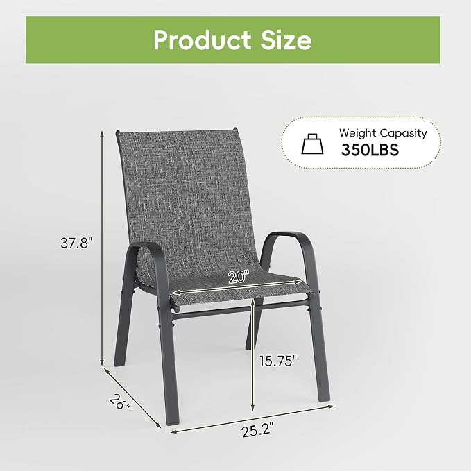 Patio Chairs, Stackable Outdoor Dining Chairs for All Weather, Metal Modern Outside Furniture Chair for Pool Side, Garden, Backyard Deck, Set of 4, Dark Grey - Image 3