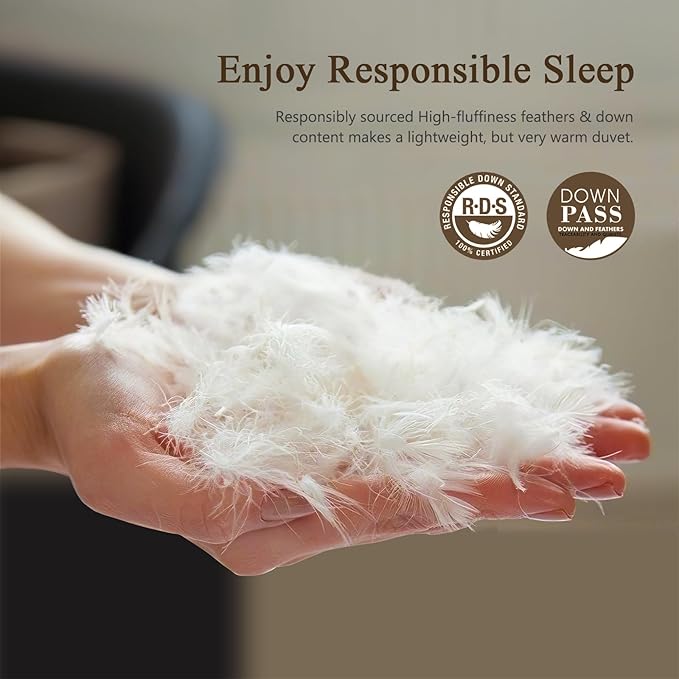 Lightweight Goose Feather Down Fiber Comforter Queen Size, 750 FP Cloudy-Fluffy Duvet Insert, Ultra-Soft Pima Cotton Blend Cover, Hotel Luxury Comforter for Hot Sleepers, White, 90x90 Inches