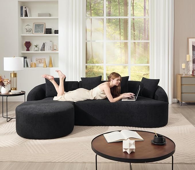 KEIKI L-Shaped Chenille Modular Sectional Couches with Chaise Lounge & 4 Pillows, 3 Seater Oversized Upholstered Luxury Plush Cloud Sofa for Living Room Apartment, Full Sponge Compression