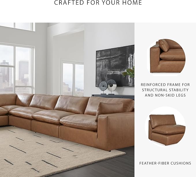 Signature Design by Ashley Emilia Modern L-Shaped Leather Match Modular Anti Sag 6-Piece Sectional with Loose Back Cushions and 2 Bolster Pillows, Orange