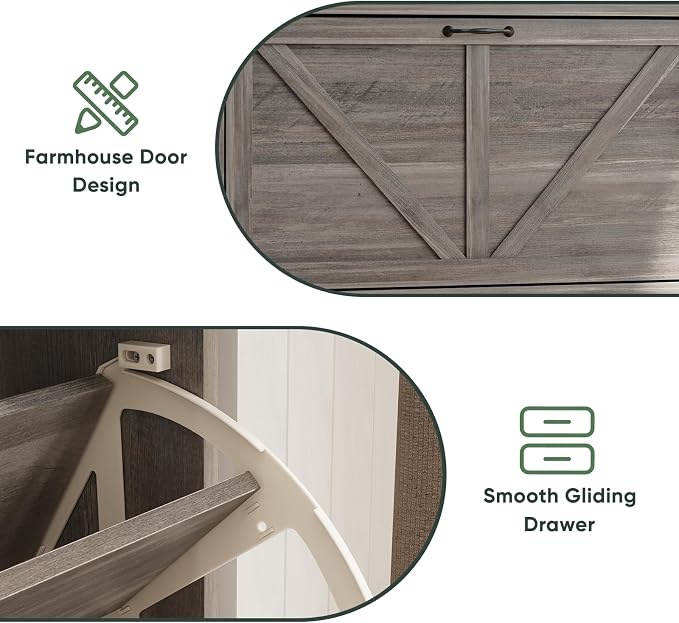 Smart FENDEE Shoe Storage Cabinet with 2 Flip Drawers, Farmhouse Narrow Shoe Cabinet Storage for Entryway, Slim Shoe Rack Cabinet with Wooden Feet, Gery - Image 5